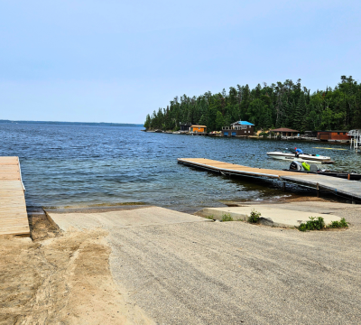 Image of the West Hawk Boat Launch showing just one of many boat launches in Whiteshell Provincial Park.